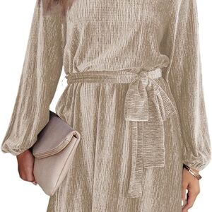 Elegant Beige Long Sleeve Dress